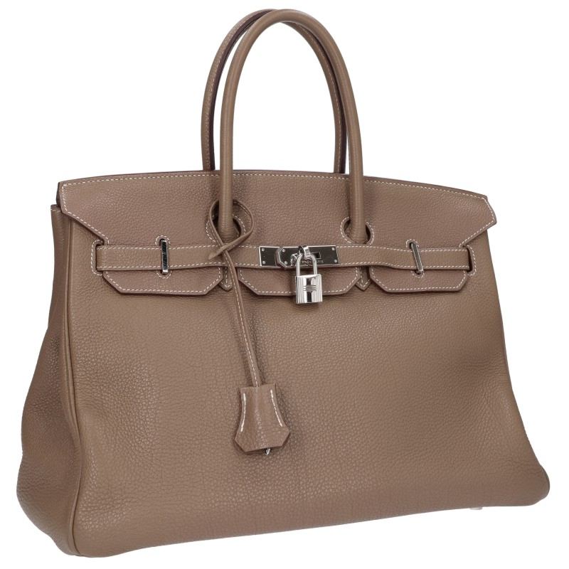 HERMES Birkin 35 Togo Etoupe Leather Handbag Gray Size 35