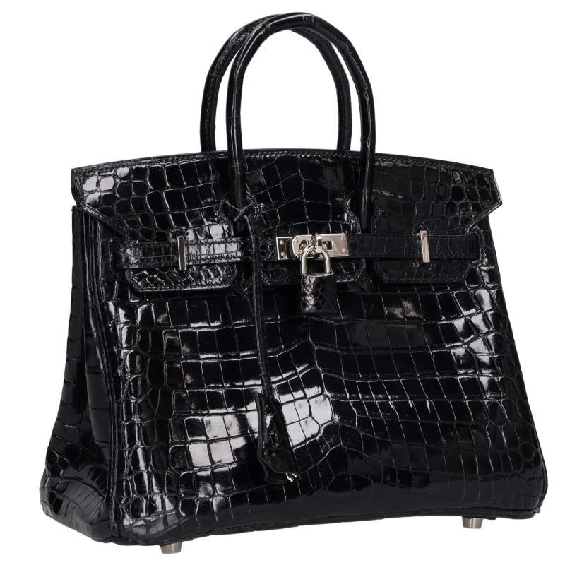 HERMES Birkin 25 Niloticus Lisse Handbag Black Size 25