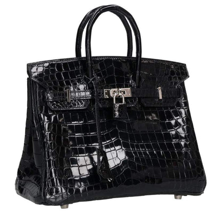 HERMES Birkin 25 Niloticus Lisse Handbag Black Size 25