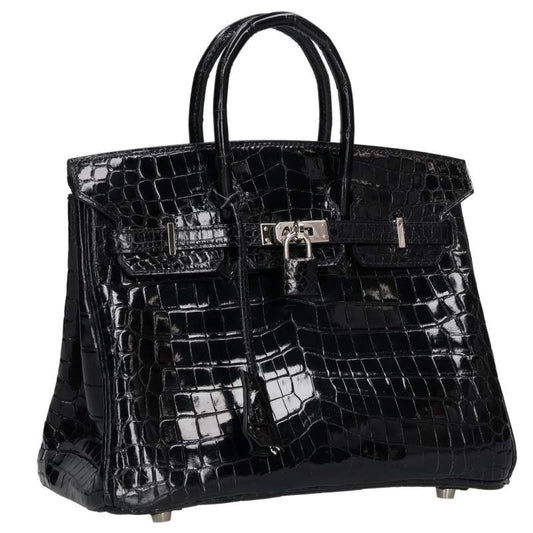 HERMES Birkin 25 Niloticus Lisse Handbag Black Size 25