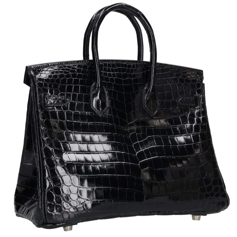 HERMES Birkin 25 Niloticus Lisse Handbag Black Size 25