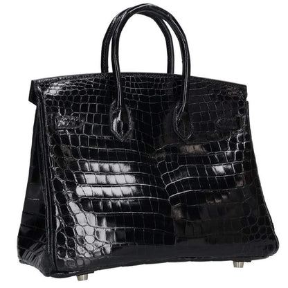 HERMES Birkin 25 Niloticus Lisse Handbag Black Size 25