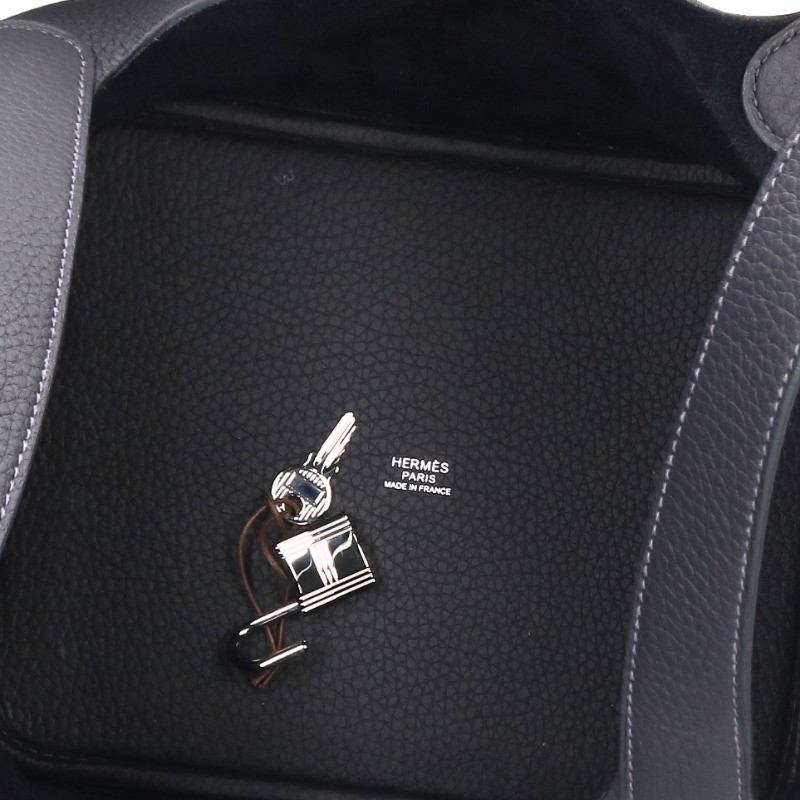 HERMES Picotin Lock Taurillon Clemence Navy Silver Handbag Size MM