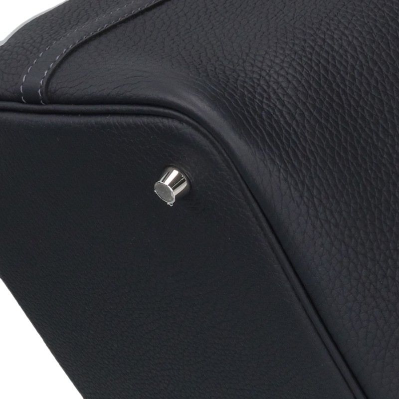 HERMES Picotin Lock Taurillon Clemence Navy Silver Handbag Size MM