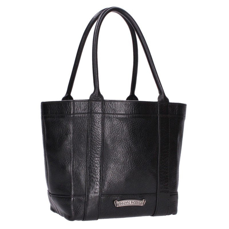 Chrome Hearts TOTE MINI Scroll Label Plate Leather Bag Black