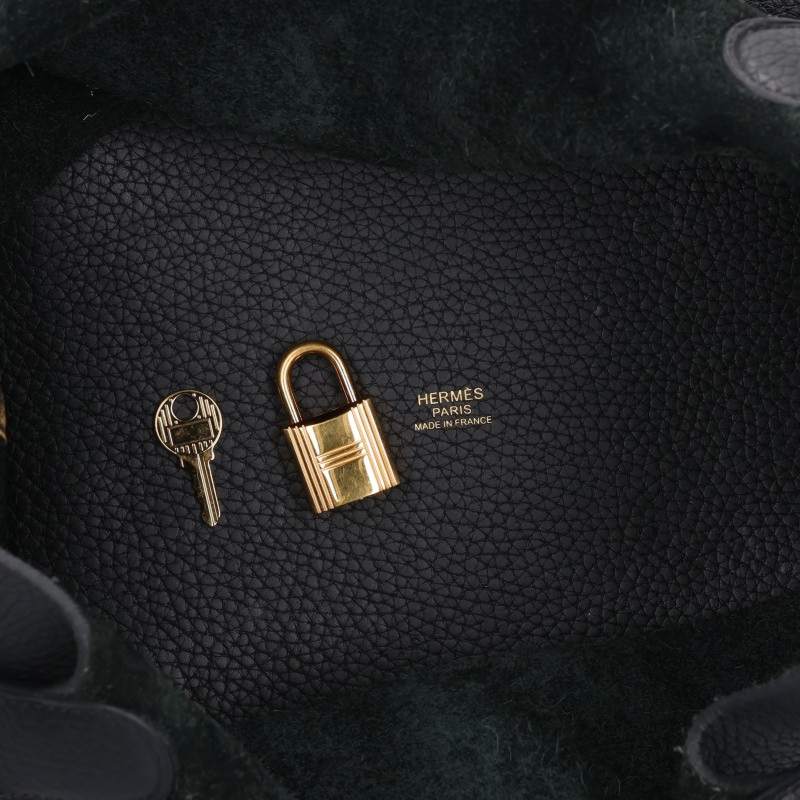 HERMES Picotin Lock MM Taurillon Clemence Gold HW Handbag Size MM