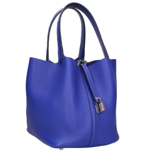 HERMES Picotin MM Touch Clemence Alligator Bag Blue Size MM