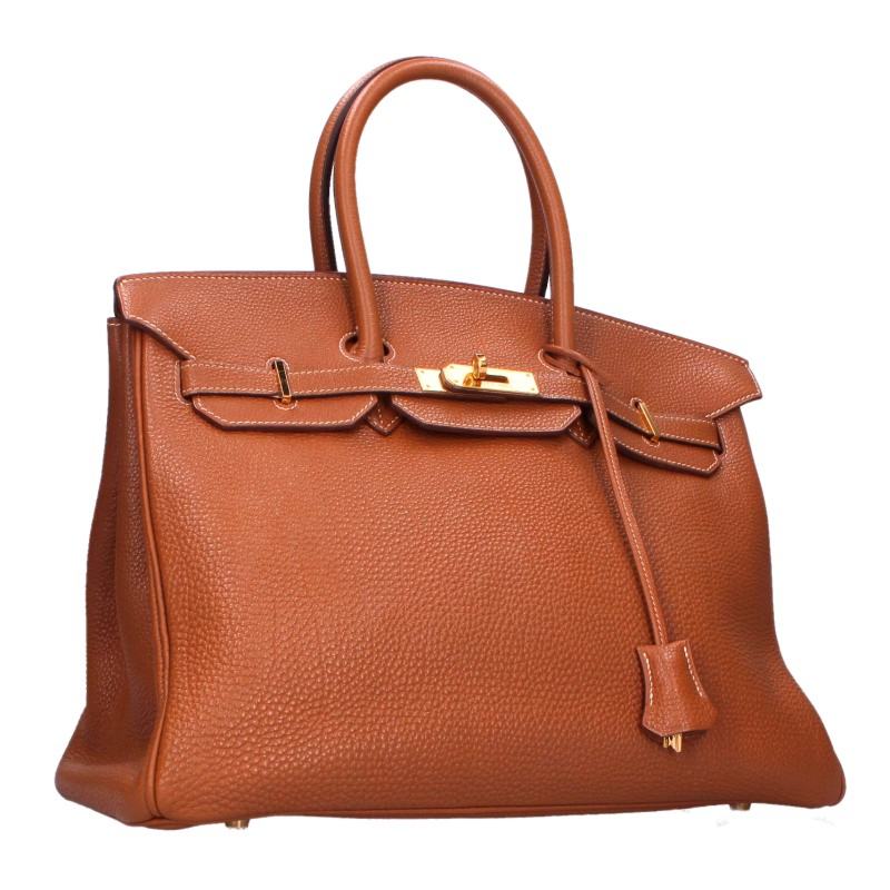 HERMES Birkin 35 Togo Leather Gold Bag Brown