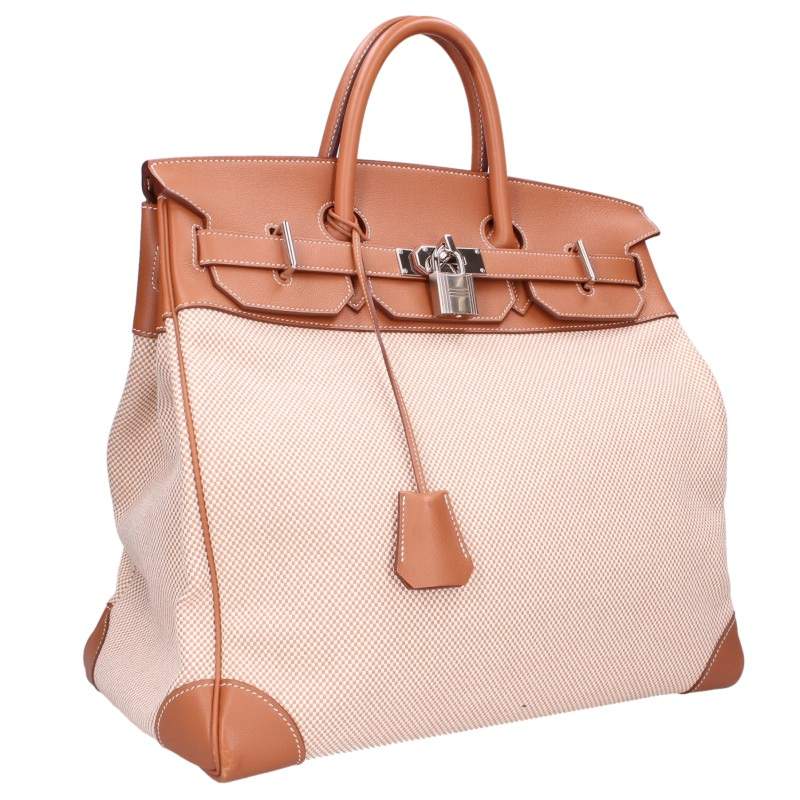 HERMES Haut à Courroies 40 Ficelle Toile Barenia Bag