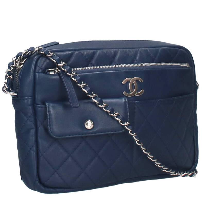 CHANEL Matelasse Lambskin Camera Bag Navy Size ONE SIZE
