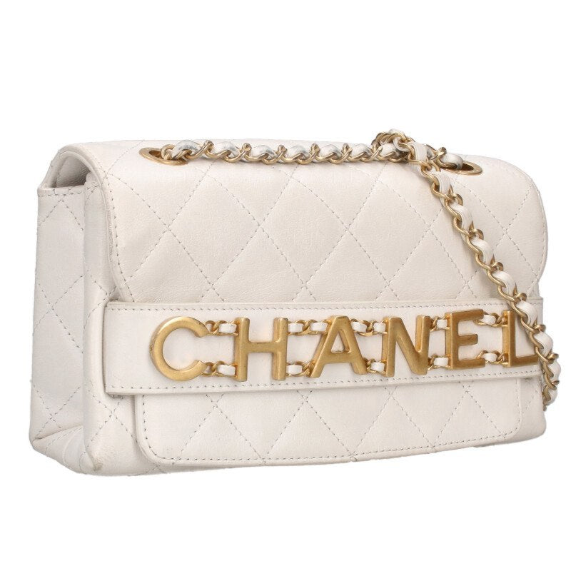 CHANEL Metal Logo Quilted Shoulder Bag
