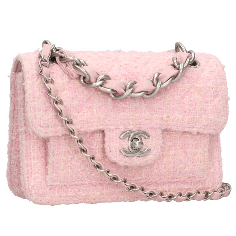 CHANEL Mini Matelassé Tweed Bag Pink Size ONE SIZE