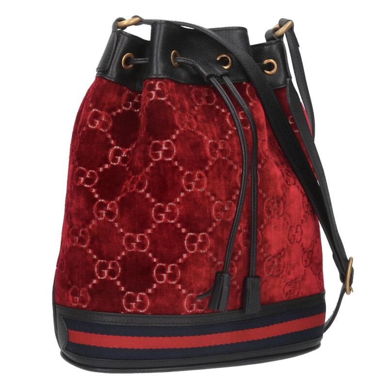 GUCCI GG Velvet Bucket Shoulder Bag Red Size ONE SIZE