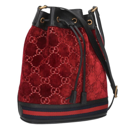 GUCCI GG Velvet Bucket Shoulder Bag Red Size ONE SIZE