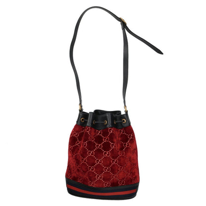 GUCCI GG Velvet Bucket Shoulder Bag Red Size ONE SIZE
