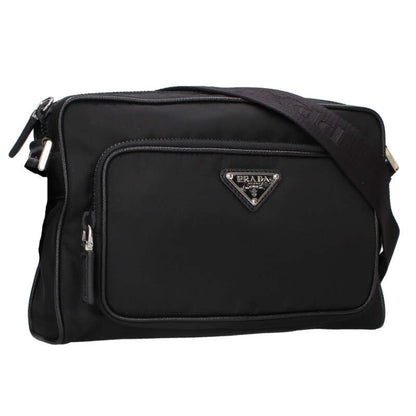 PRADA Re-Nylon Saffiano Leather Shoulder Bag Size ONE Black