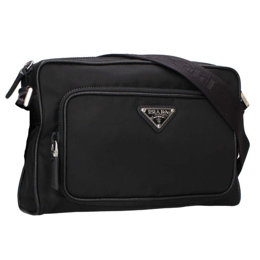 PRADA Re-Nylon Saffiano Leather Shoulder Bag Size ONE Black
