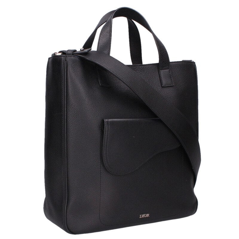 DIOR Saddle Leather 2WAY Shoulder Bag Black Size ONE SIZE
