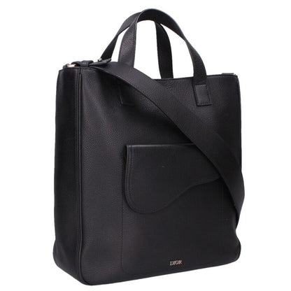 DIOR Saddle Leather 2WAY Shoulder Bag Black Size ONE SIZE