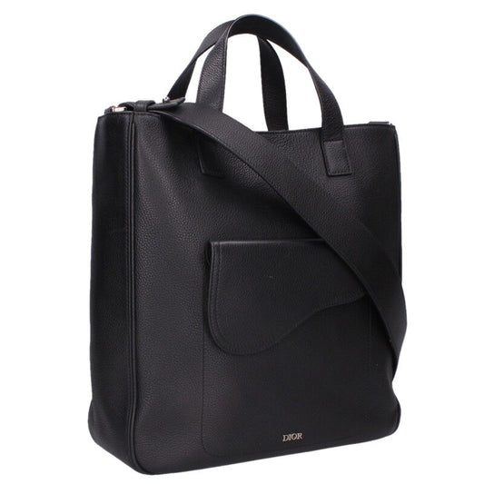 DIOR Saddle Leather 2WAY Shoulder Bag Black Size ONE SIZE
