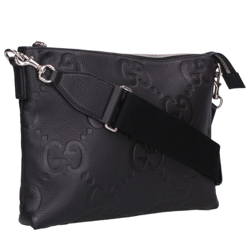 GUCCI Jumbo GG Leather Shoulder Bag Black Size ONE SIZE
