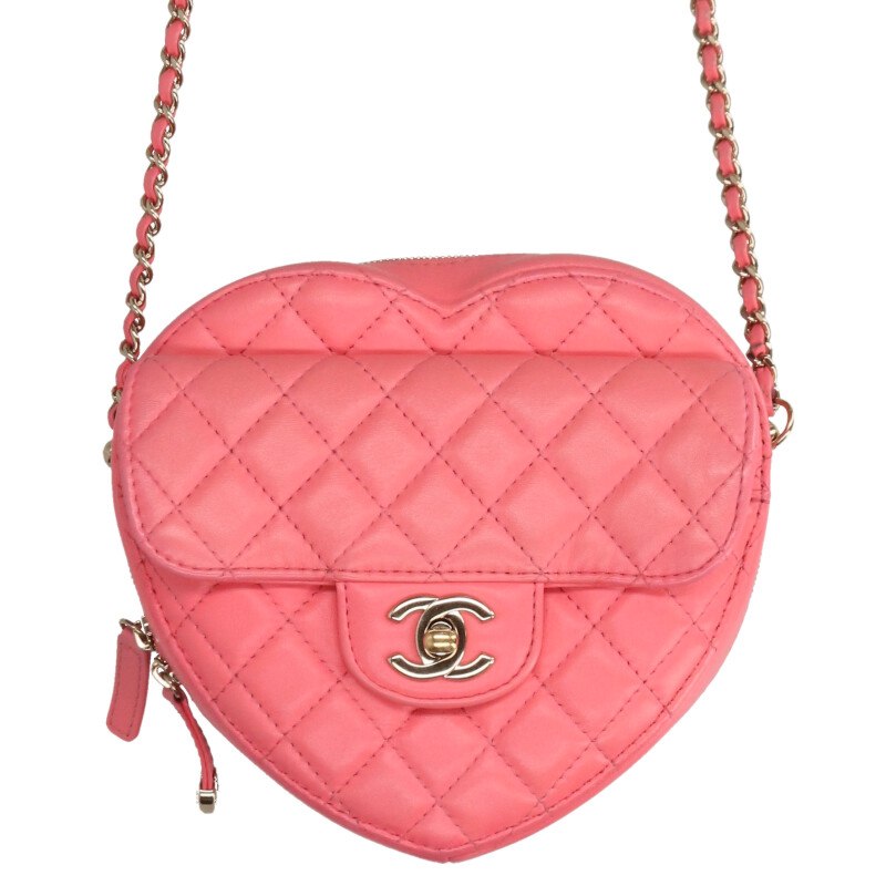 CHANEL Heart Quilted Leather Shoulder Bag Pink Size ONE SIZE