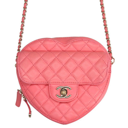 CHANEL Heart Quilted Leather Shoulder Bag Pink Size ONE SIZE