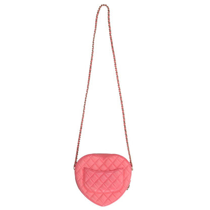 CHANEL Heart Quilted Leather Shoulder Bag Pink Size ONE SIZE