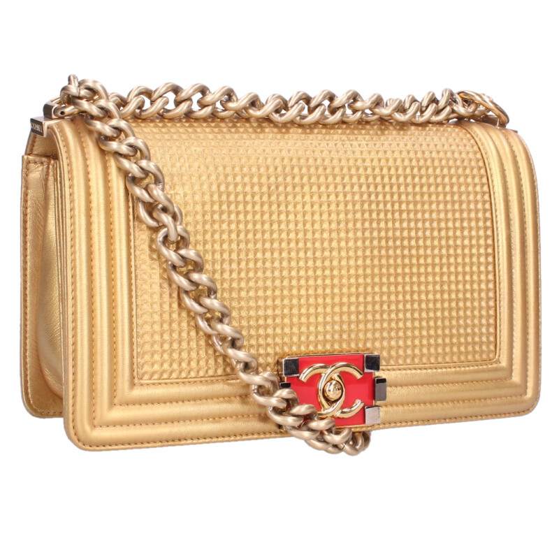 CHANEL Boy Chanel 25 Lambskin Chain Shoulder Size ONE Gold