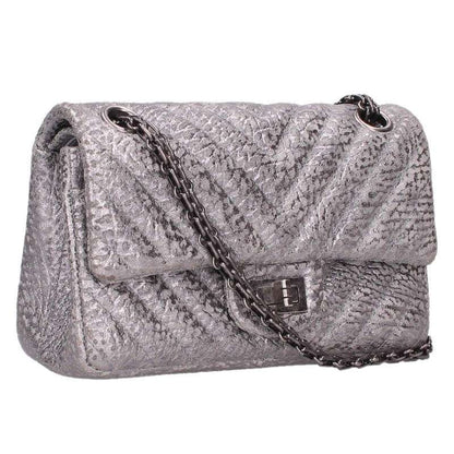 CHANEL 2.55 Quilted Double Flap Bag Silver Size ONE SIZE