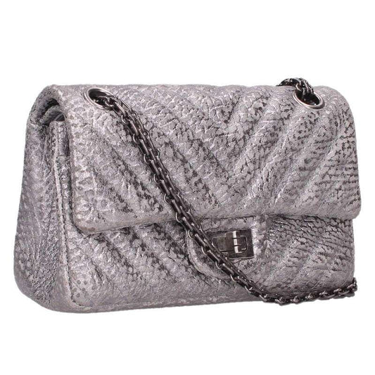 CHANEL 2.55 Quilted Double Flap Bag Silver Size ONE SIZE
