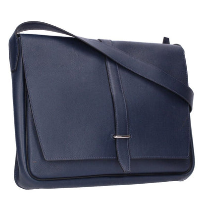 HERMES Steve Light Togo Leather Flap Bag Navy Size ONE SIZE