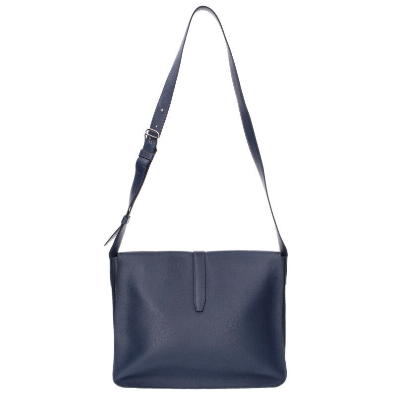HERMES Steve Light Togo Leather Flap Bag Navy Size ONE SIZE