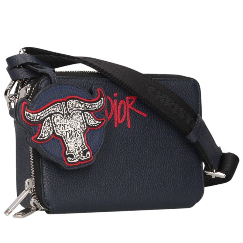 DIOR x STUSSY Logo Leather Shoulder Bag Navy Size ONE SIZE