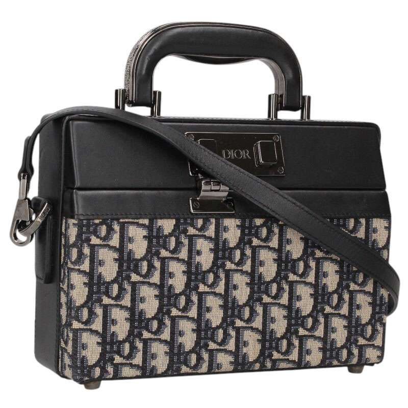 DIOR Oblique Lock Box 2-Way Shoulder Bag Beige Size ONE SIZE