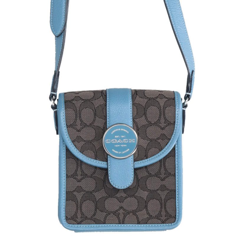 COACH Canvas Leather Shoulder Bag Light Blue Size ONE SIZE