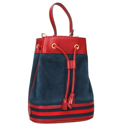 GUCCI Suede Shoulder Bag Navy Red Multi Size ONE SIZE