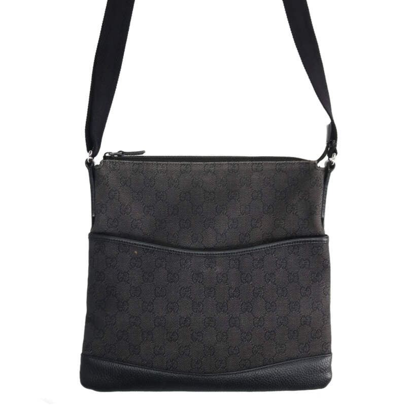 GUCCI 509635 GG Supreme Denim Shoulder Bag Black