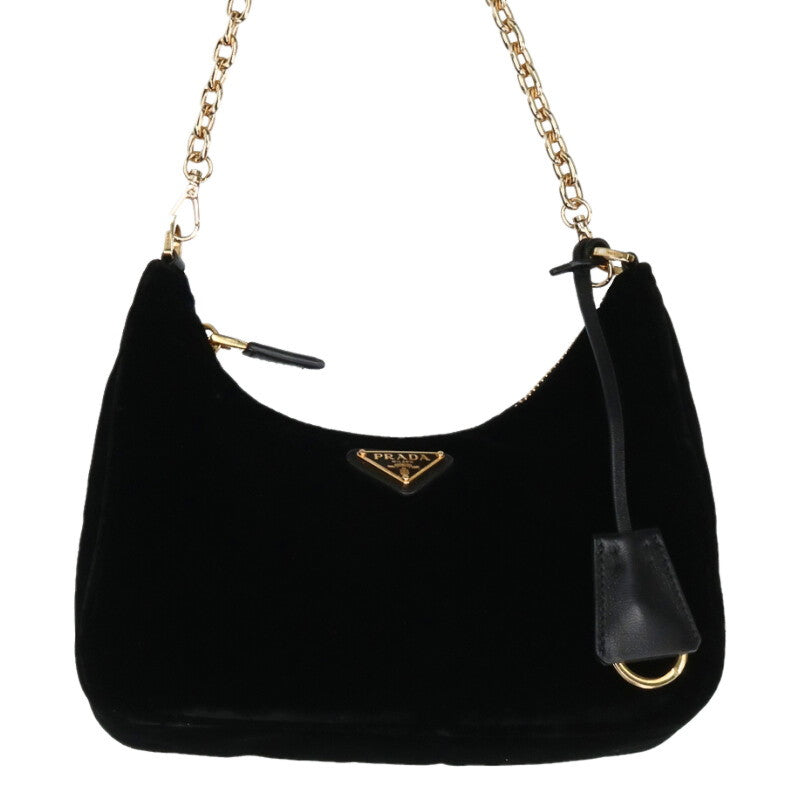 PRADA 1BC204 Triangle Logo Velvet Chain Bag Size ONE SIZE