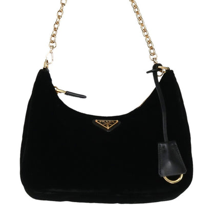 PRADA 1BC204 Triangle Logo Velvet Chain Bag Size ONE SIZE