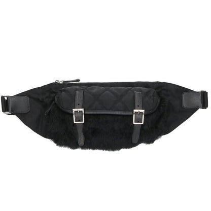 PRADA Black Fur Trim Nylon Shoulder Bag Size ONE SIZE