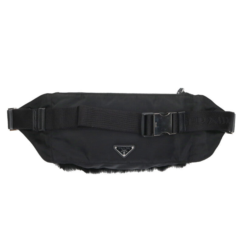 PRADA Black Fur Trim Nylon Shoulder Bag Size ONE SIZE