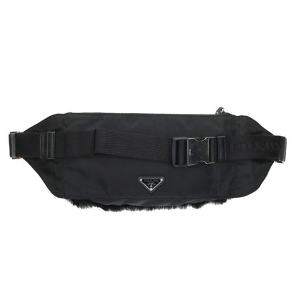 PRADA Black Fur Trim Nylon Shoulder Bag Size ONE SIZE