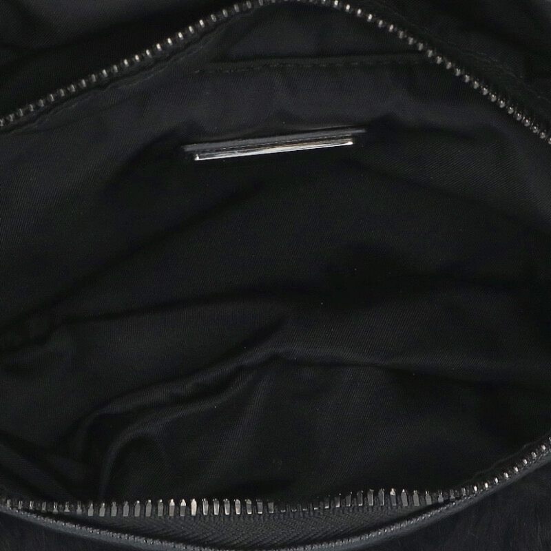 PRADA Black Fur Trim Nylon Shoulder Bag Size ONE SIZE