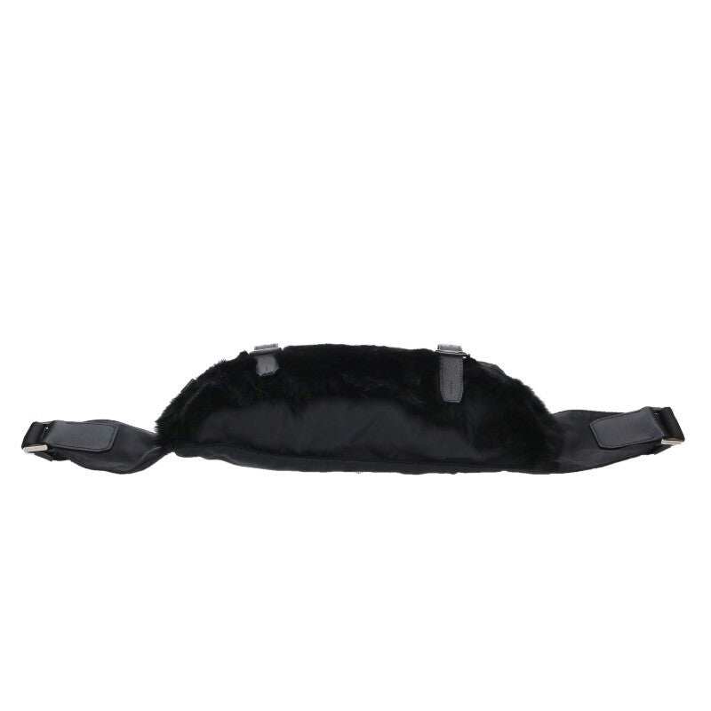 PRADA Black Fur Trim Nylon Shoulder Bag Size ONE SIZE
