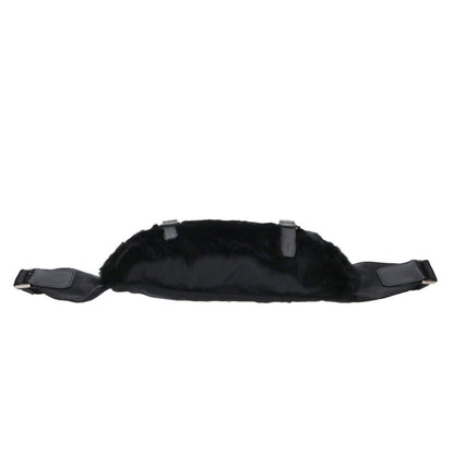 PRADA Black Fur Trim Nylon Shoulder Bag Size ONE SIZE