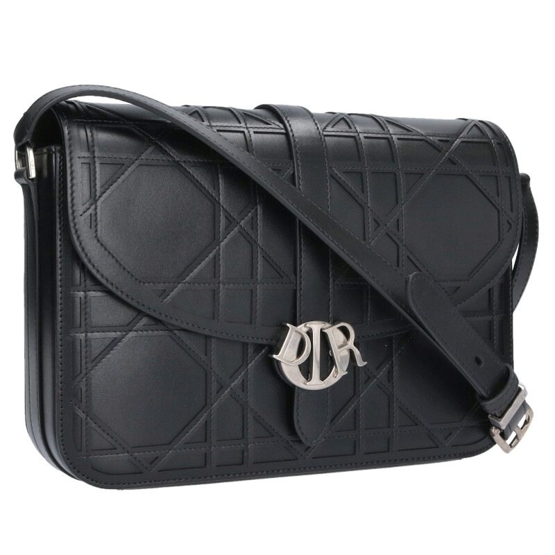 DIOR Cannage Cosmo Leather Shoulder Bag Black Size ONE SIZE