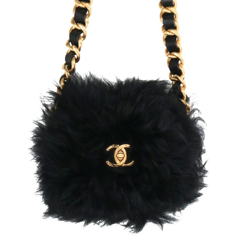CHANEL Shearling Fur Turnlock Chain Bag Black Size ONE SIZE