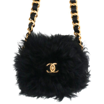 CHANEL Shearling Fur Turnlock Chain Bag Black Size ONE SIZE