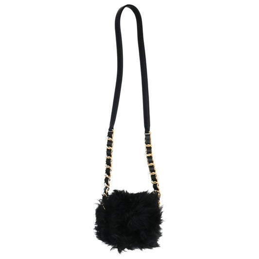 CHANEL Shearling Fur Turnlock Chain Bag Black Size ONE SIZE